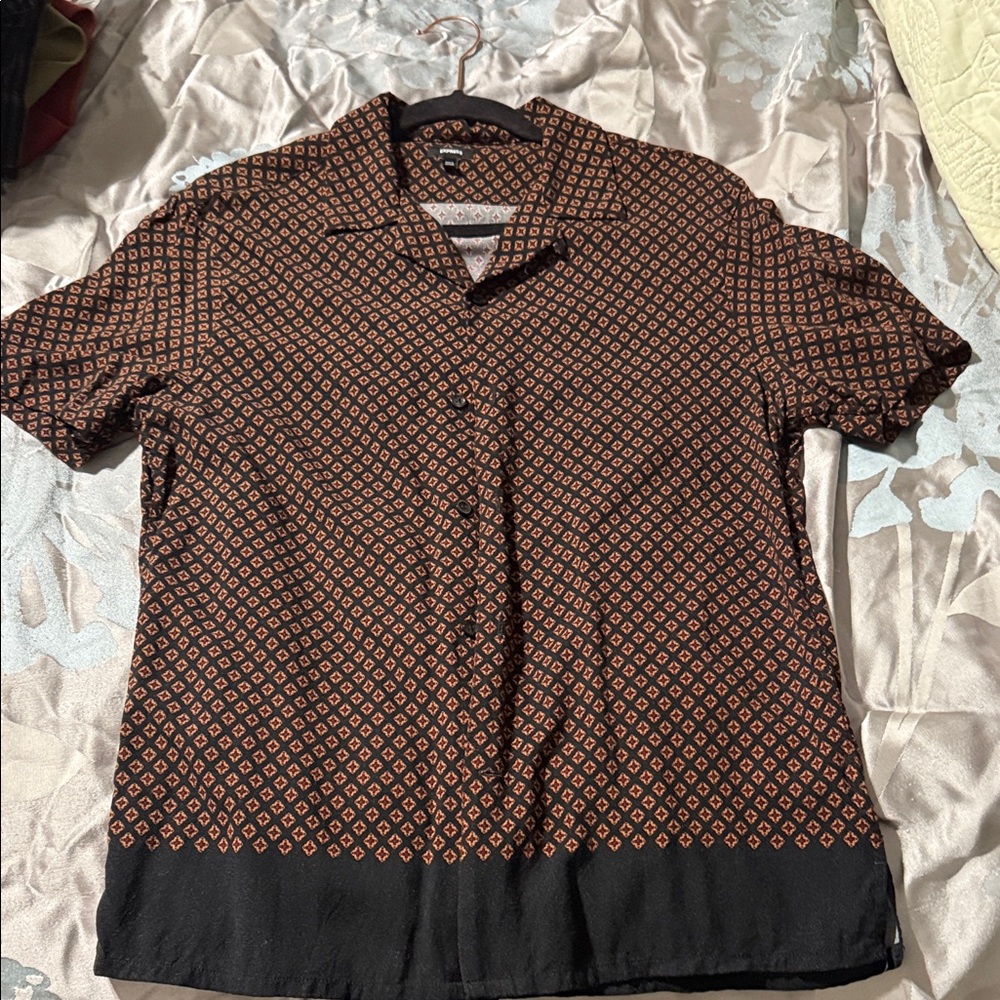 Express Black and Brown Geometric Shirt